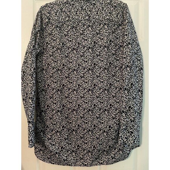 LANDS' END Woman’s 12 T. Tall Black Gray Print "No Iron Supima" Blouse Top - Picture 4 of 12